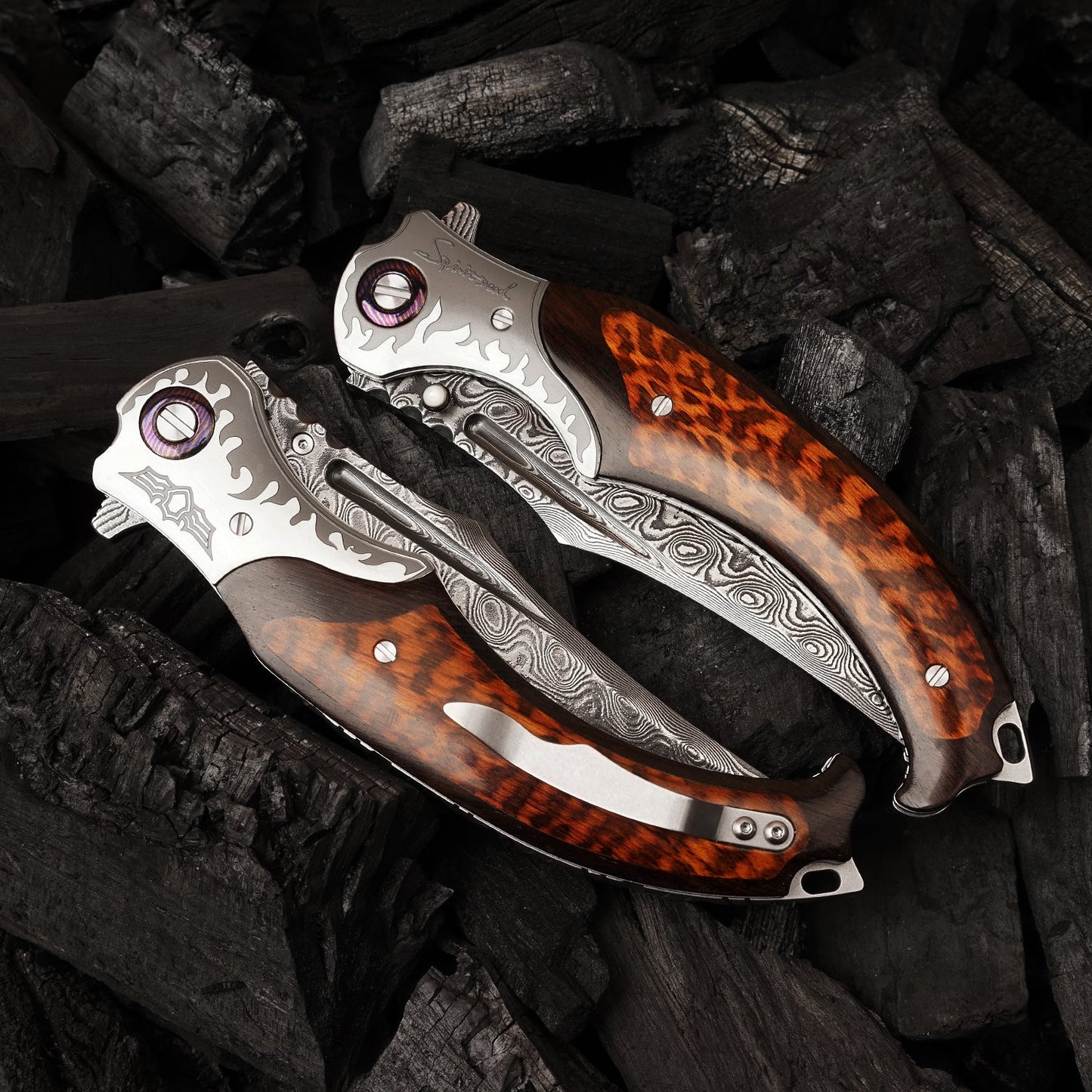 SPIRIT DEED 4.65 Inch Folding Blades Pocket Knife,67 Layer Damascus steel +VG10 Core,Ebony +Snakewood Handle