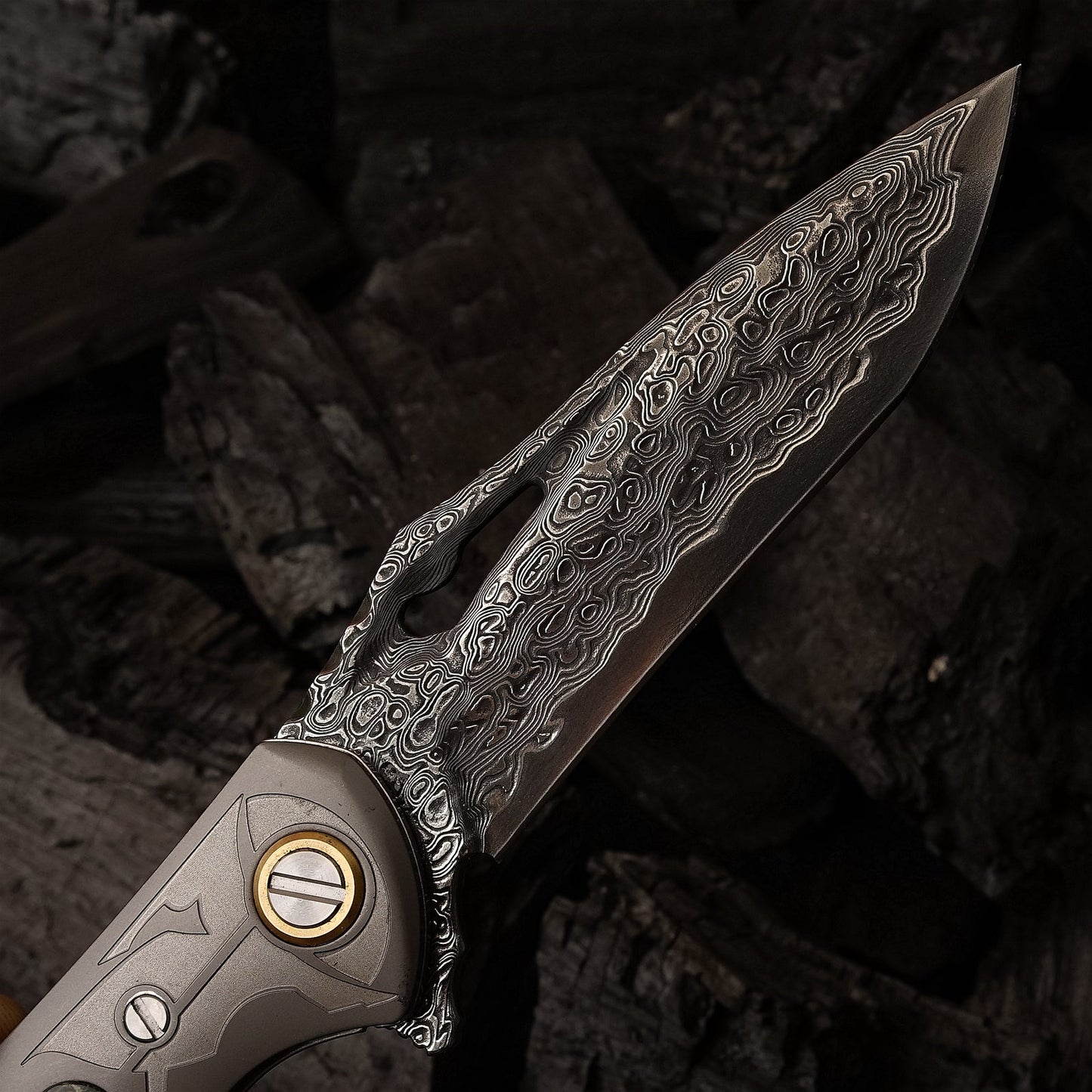 SPIRIT DEED 3.35 Inch Folding Pocket Knife,Damascus Steel Blade,American Desert Ironwood Handle