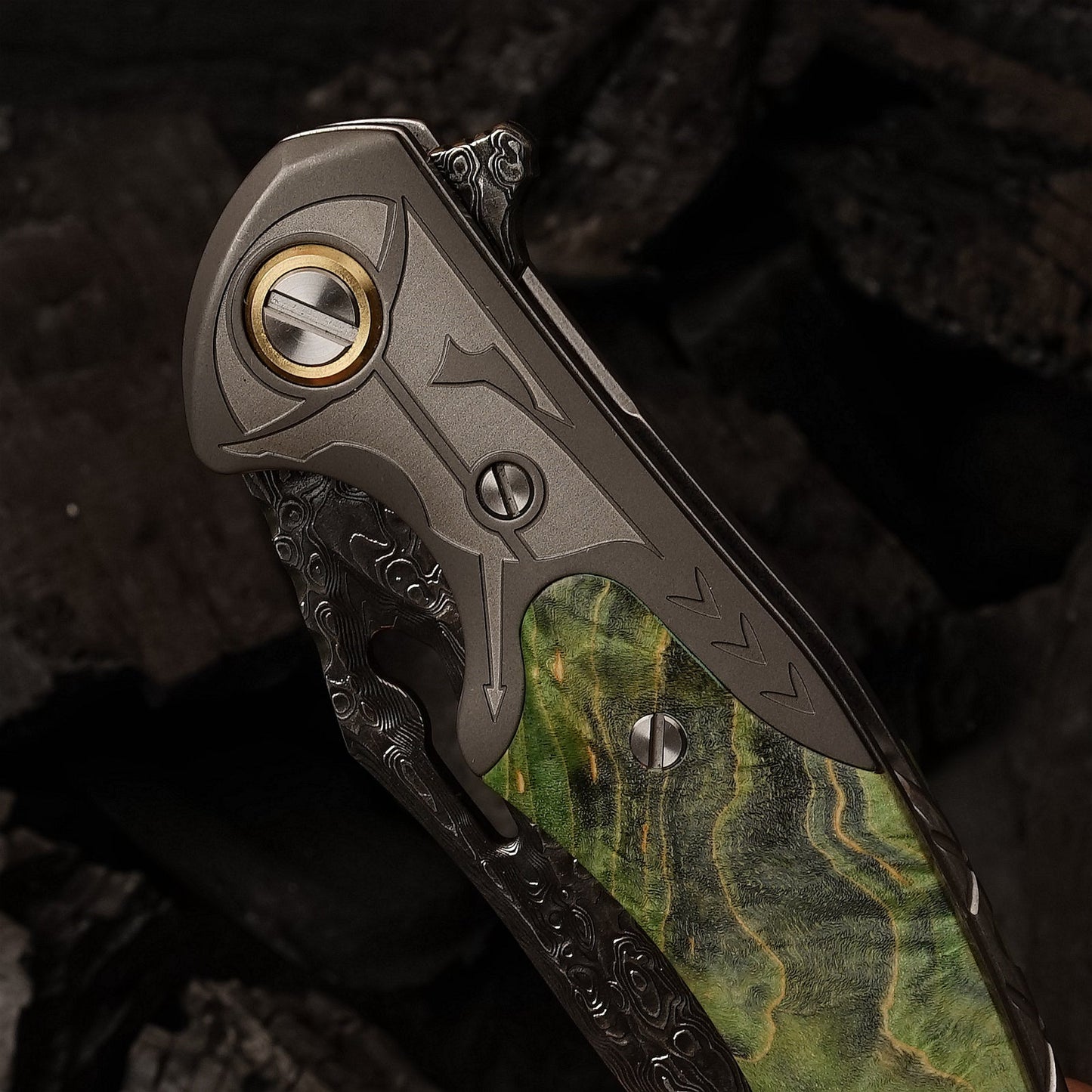 SPIRIT DEED 3.35 Inch Folding Pocket Knife,Damascus Steel Blade,American Desert Ironwood Handle