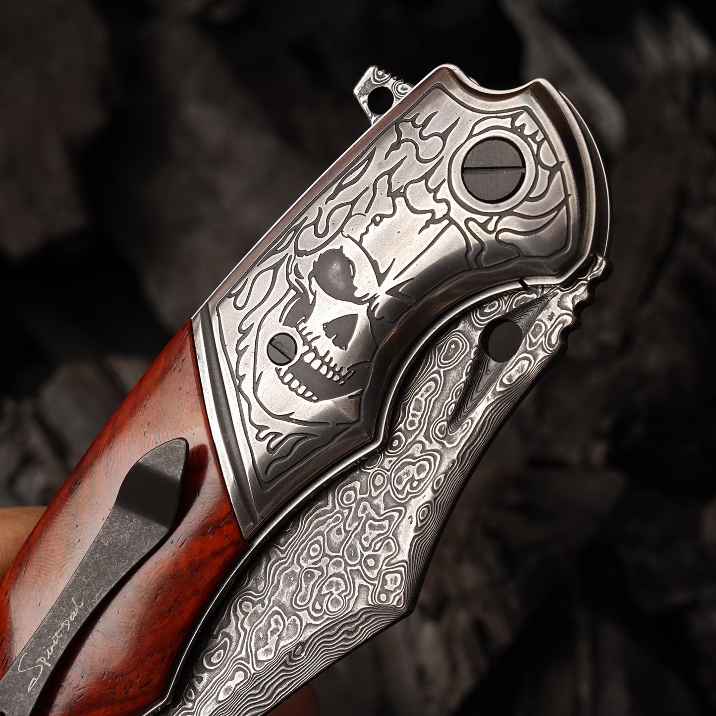 SPIRIT DEED 4.13 Inch Japanese Pocket Folding Knives,67 Layers Damascus Steel, Rosewood Handle