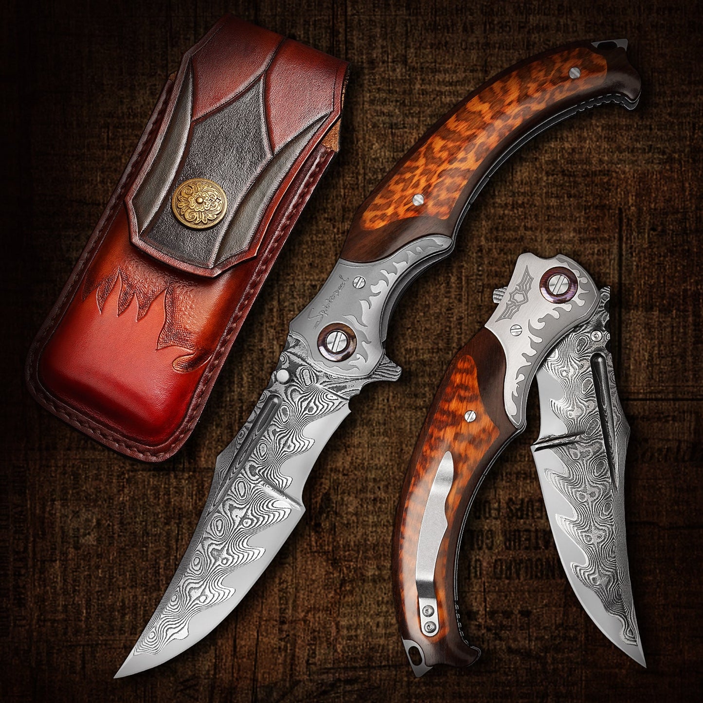 SPIRIT DEED 4.65 Inch Folding Blades Pocket Knife,67 Layer Damascus steel +VG10 Core,Ebony +Snakewood Handle
