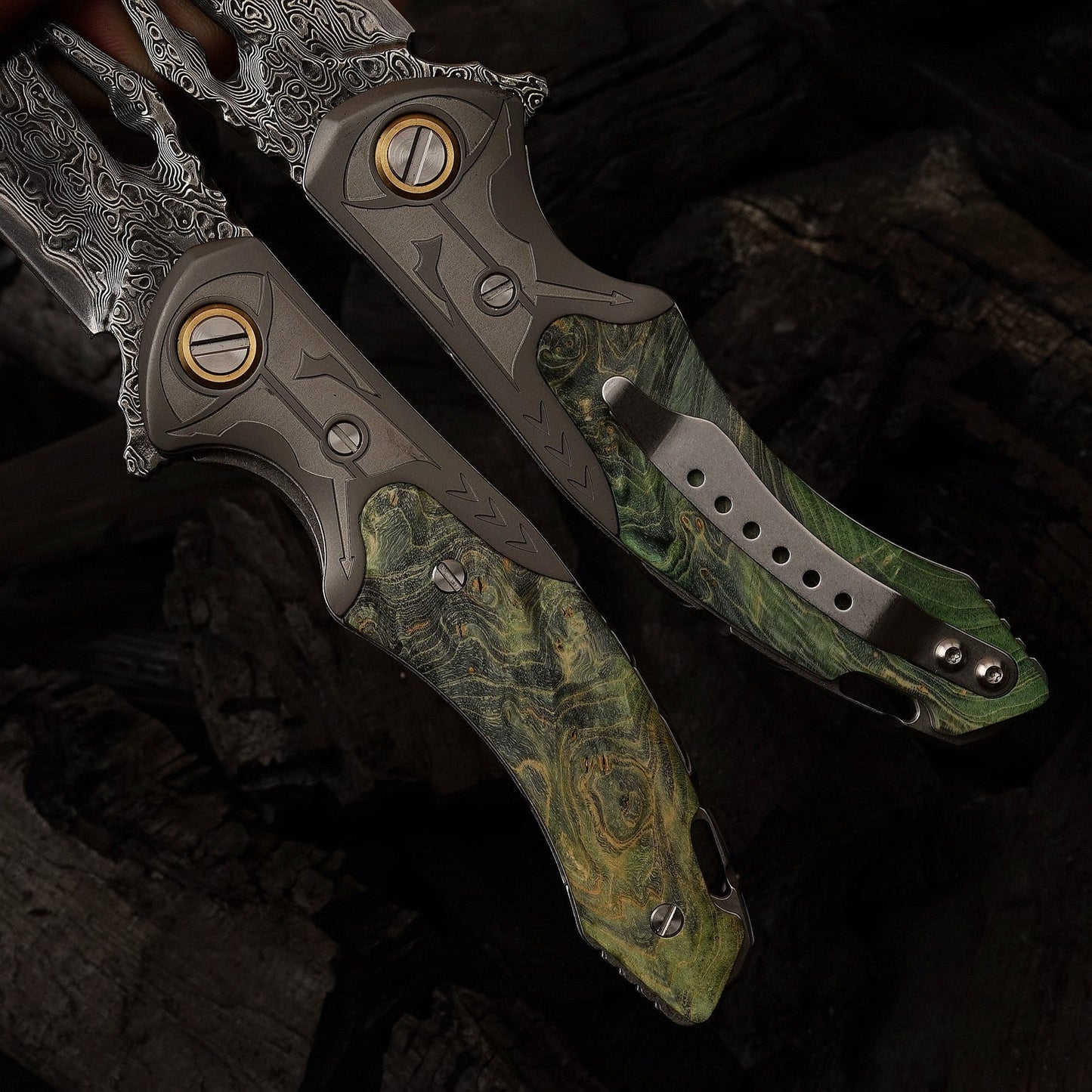 SPIRIT DEED 3.35 Inch Folding Pocket Knife,Damascus Steel Blade,American Desert Ironwood Handle
