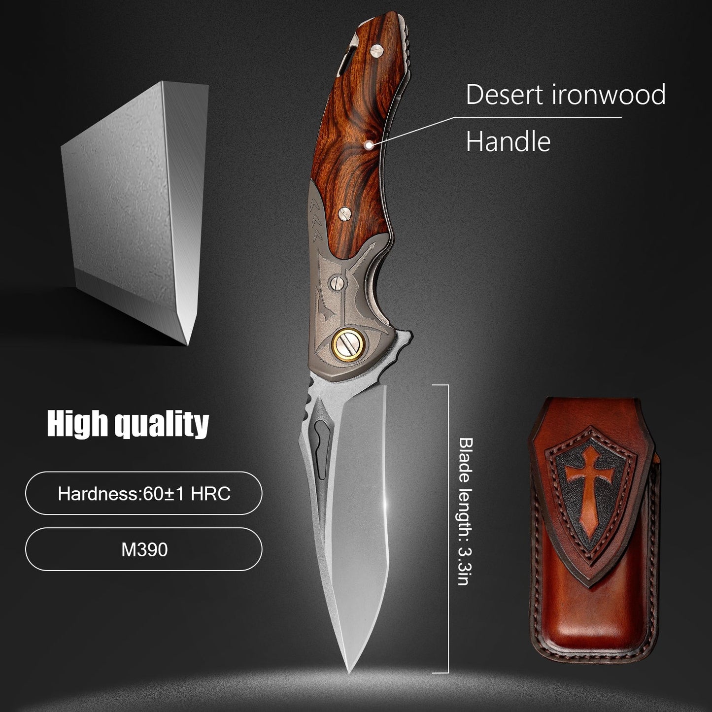 SPIRIT DEED 3.35 Inch Folding Pocket Knife,M390 Powder Steel Blade,American Desert Ironwood Handle