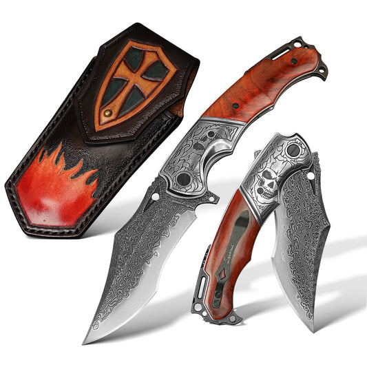 SPIRIT DEED 4.13 Inch Japanese Pocket Folding Knives,67 Layers Damascus Steel, Rosewood Handle