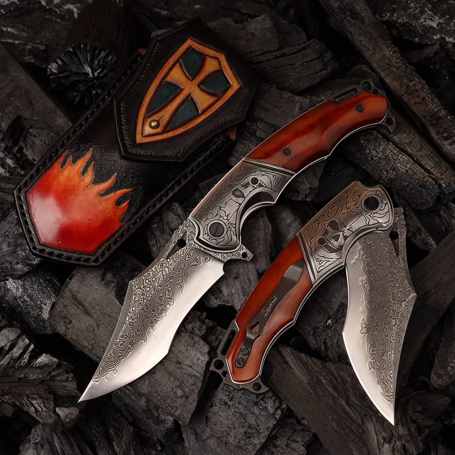SPIRIT DEED 4.13 Inch Japanese Pocket Folding Knives,67 Layers Forged Pattern Damascus Steel ,Dyed Bone handle