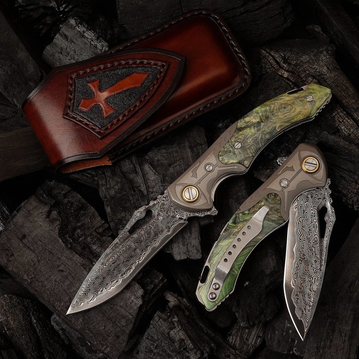 SPIRIT DEED 3.35 Inch Folding Pocket Knife,Damascus Steel Blade,American Desert Ironwood Handle