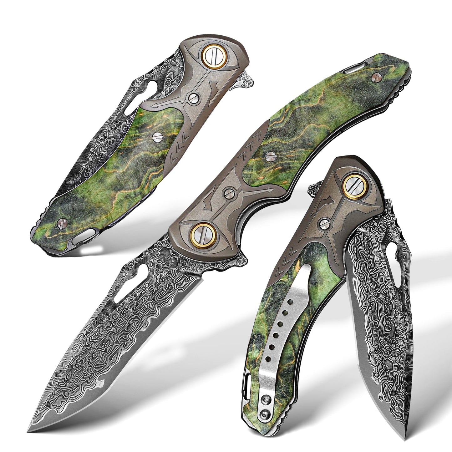 SPIRIT DEED 3.35 Inch Folding Pocket Knife,Damascus Steel Blade,American Desert Ironwood Handle