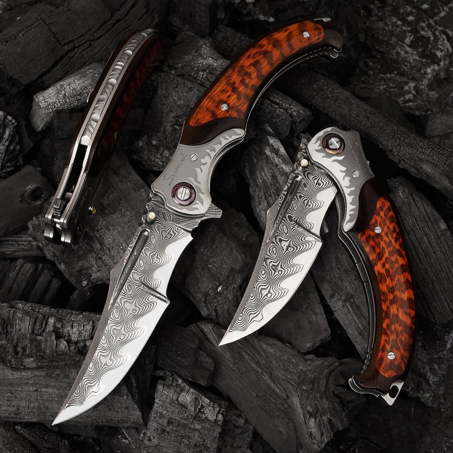 SPIRIT DEED 4.65 Inch Folding Blades Pocket Knife,67 Layer Damascus steel +VG10 Core,Ebony +Snakewood Handle