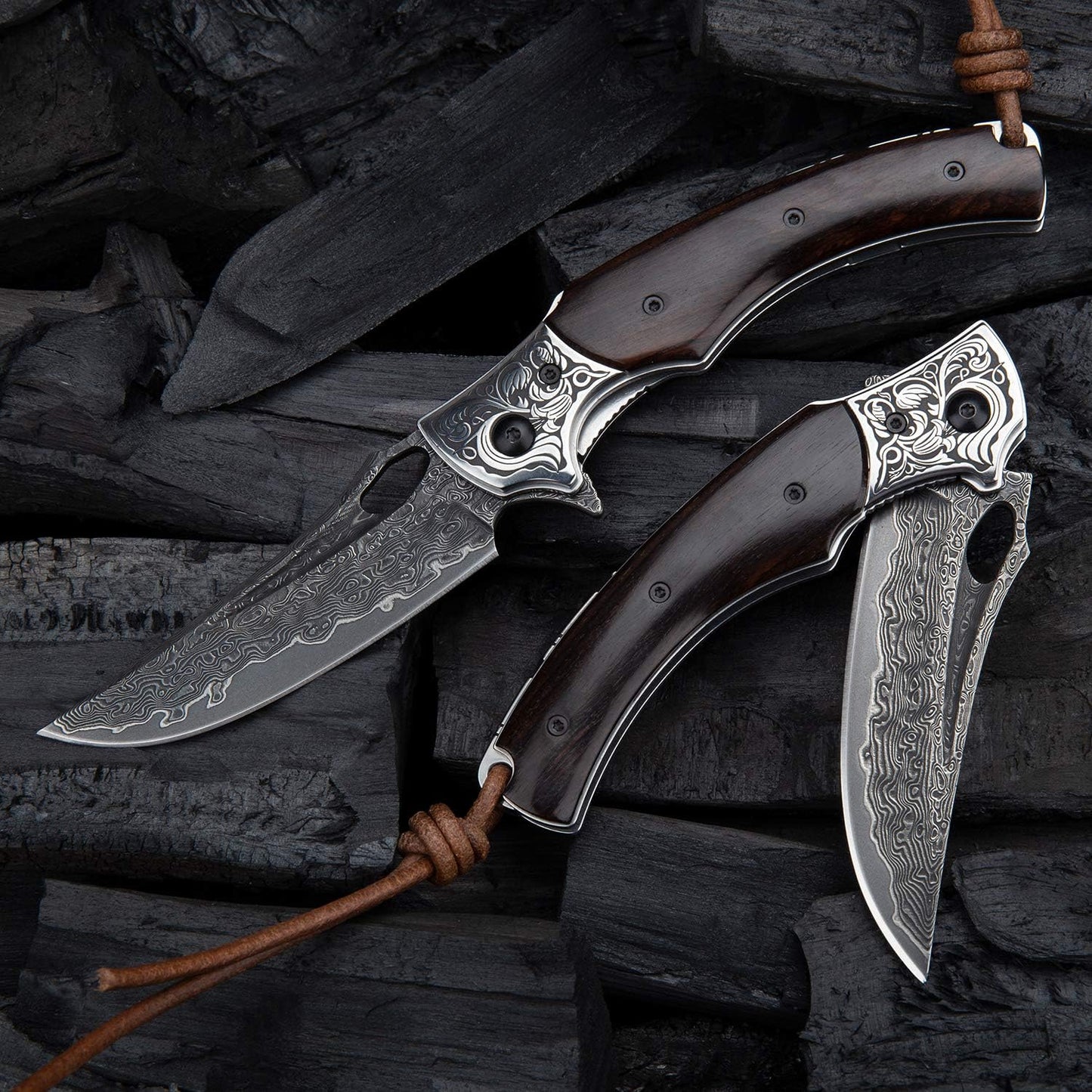 SPIRIT DEED 3.5in Handmade Japanese Folding Pocket Knife,Vg10 Damascus Steel Blade, Ebony Wood Handle,Liner Lock