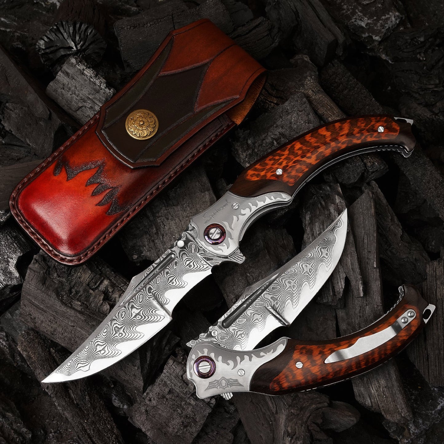 SPIRIT DEED 4.65 Inch Folding Blades Pocket Knife,67 Layer Damascus steel +VG10 Core,Ebony +Snakewood Handle