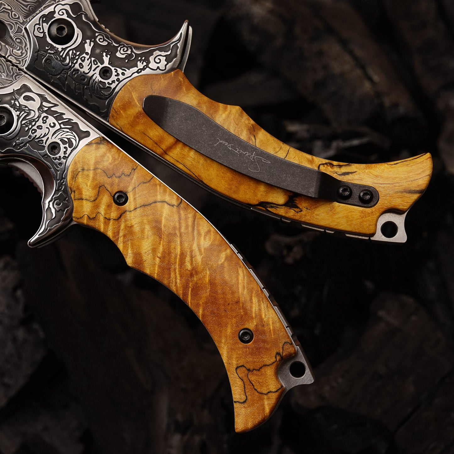 SPIRIT DEED 3.62 Inch Portable Folding Pocket Knife, Damascus Steel 67 Layers, Stable Handle, Clip