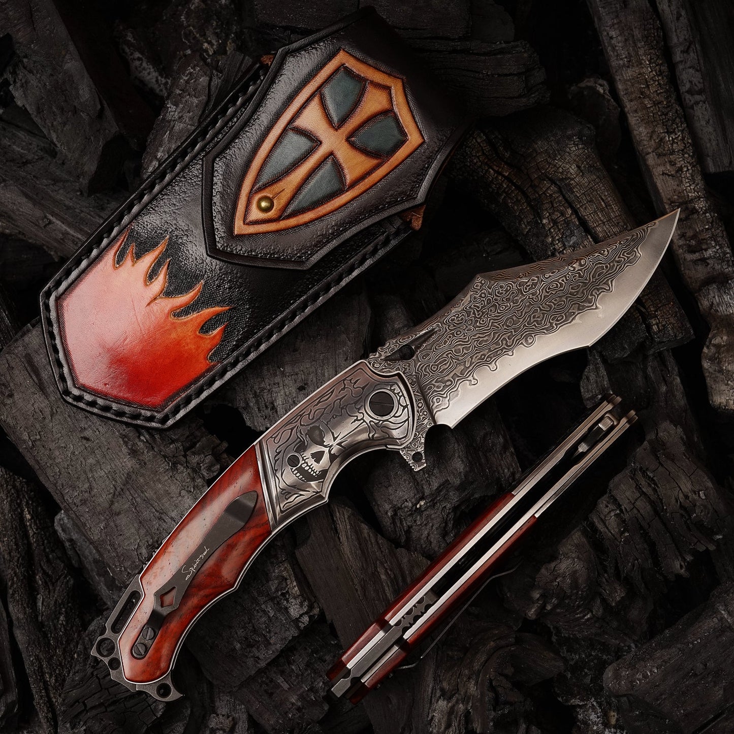SPIRIT DEED 4.13 Inch Japanese Pocket Folding Knives,67 Layers Damascus Steel, Rosewood Handle