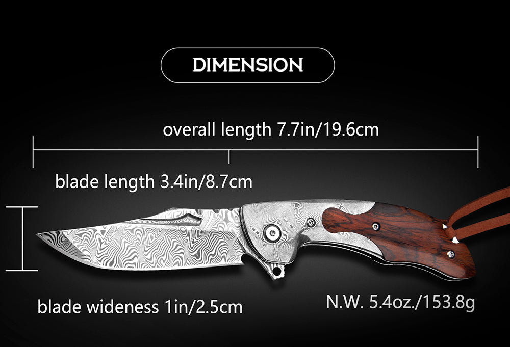 SPIRIT DEED 3.4 in Japanese Handmade Folding Pocket Knife,110 Layers Damascus Steel,Rosewood Handle,Liner Lock,Leather Sheath
