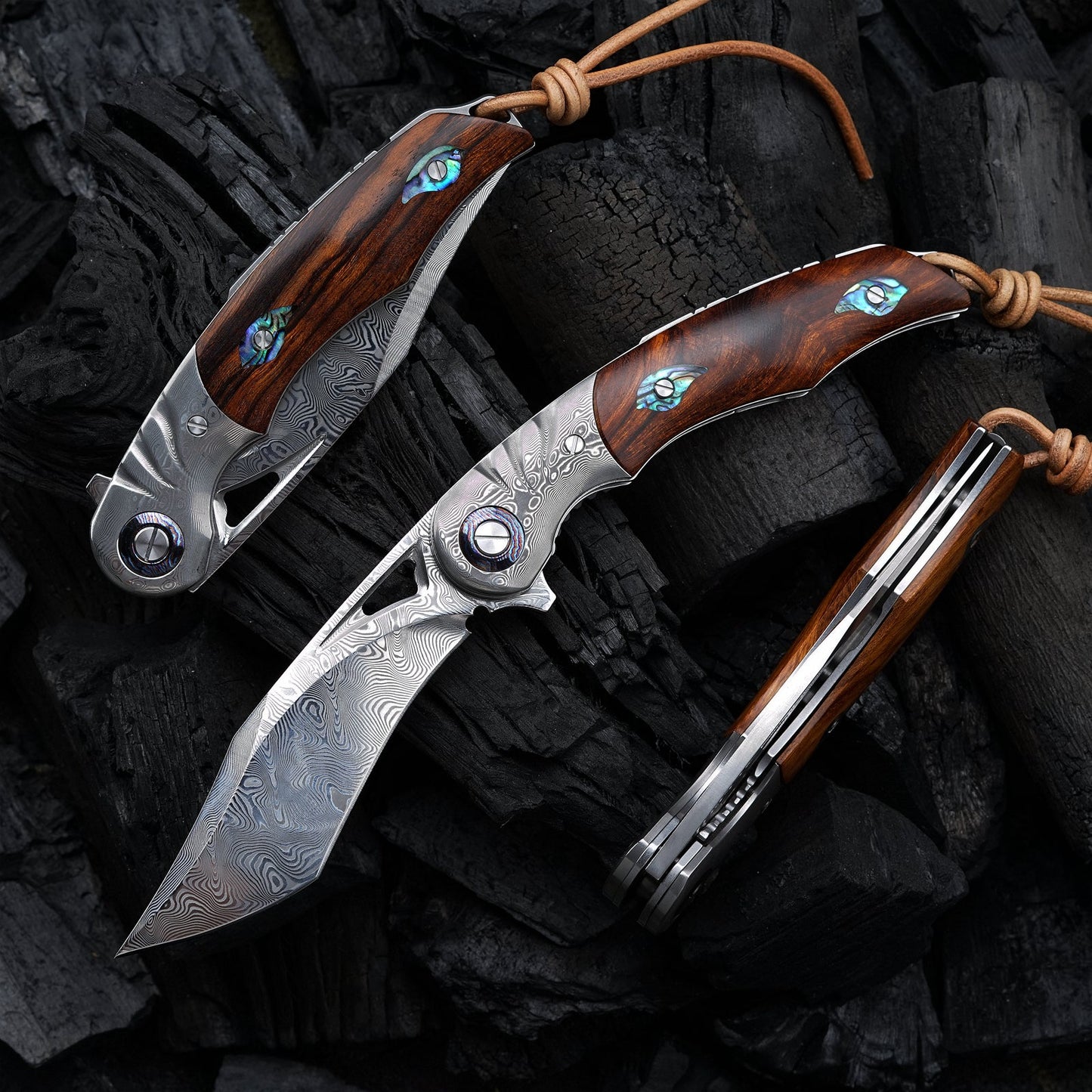 SPIRIT DEED 3.7 Inch Japanese Vg10 Core Damascus Steel Folding Knife,Desert Iron Wood Handle,Liner Lock