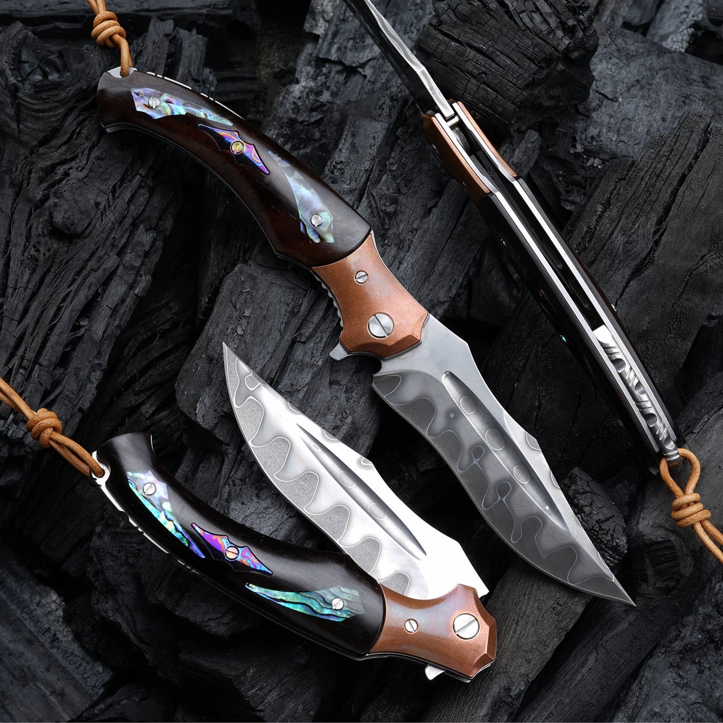 SPIRIT DEED 4.3 Inch Japanese Folding Knife, SKD11 Steel Core, Ebony Handle, Lined Lock