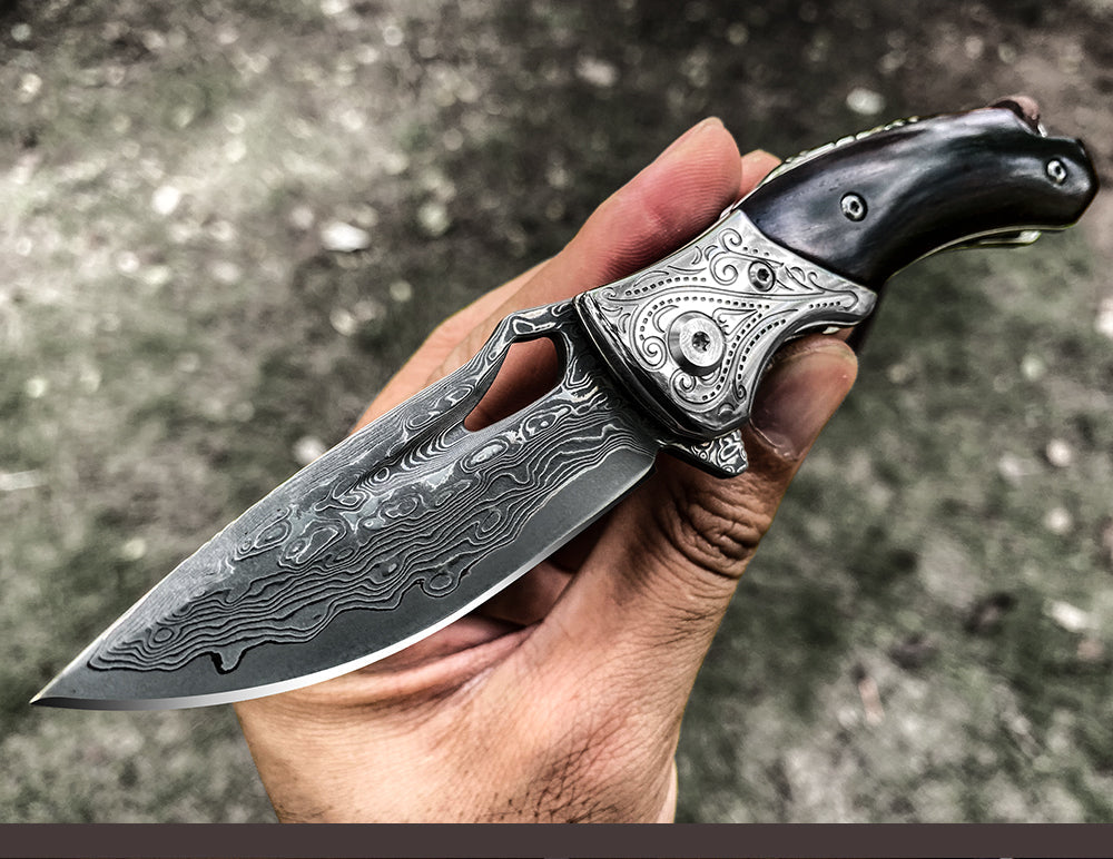 SPIRIT DEED 2.9 Inch Outdoor Japanese Folding Pocket Knives,Vg10 Damascus Steel,Rosewood Handle,Pocket Clip