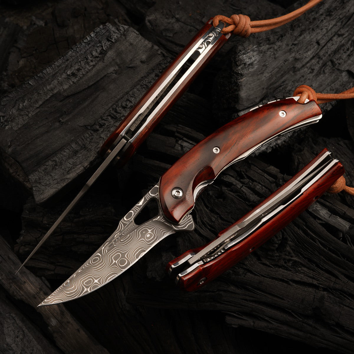 SPIRIT DEED 2.95in Japanese Handmade Folding Knives, VG10 Damascus Steel,Rosewood Handle
