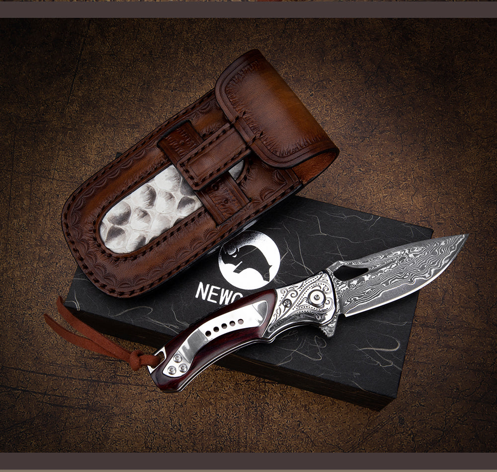 SPIRIT DEED 2.9 Inch Outdoor Japanese Folding Pocket Knives,Vg10 Damascus Steel,Rosewood Handle,Pocket Clip