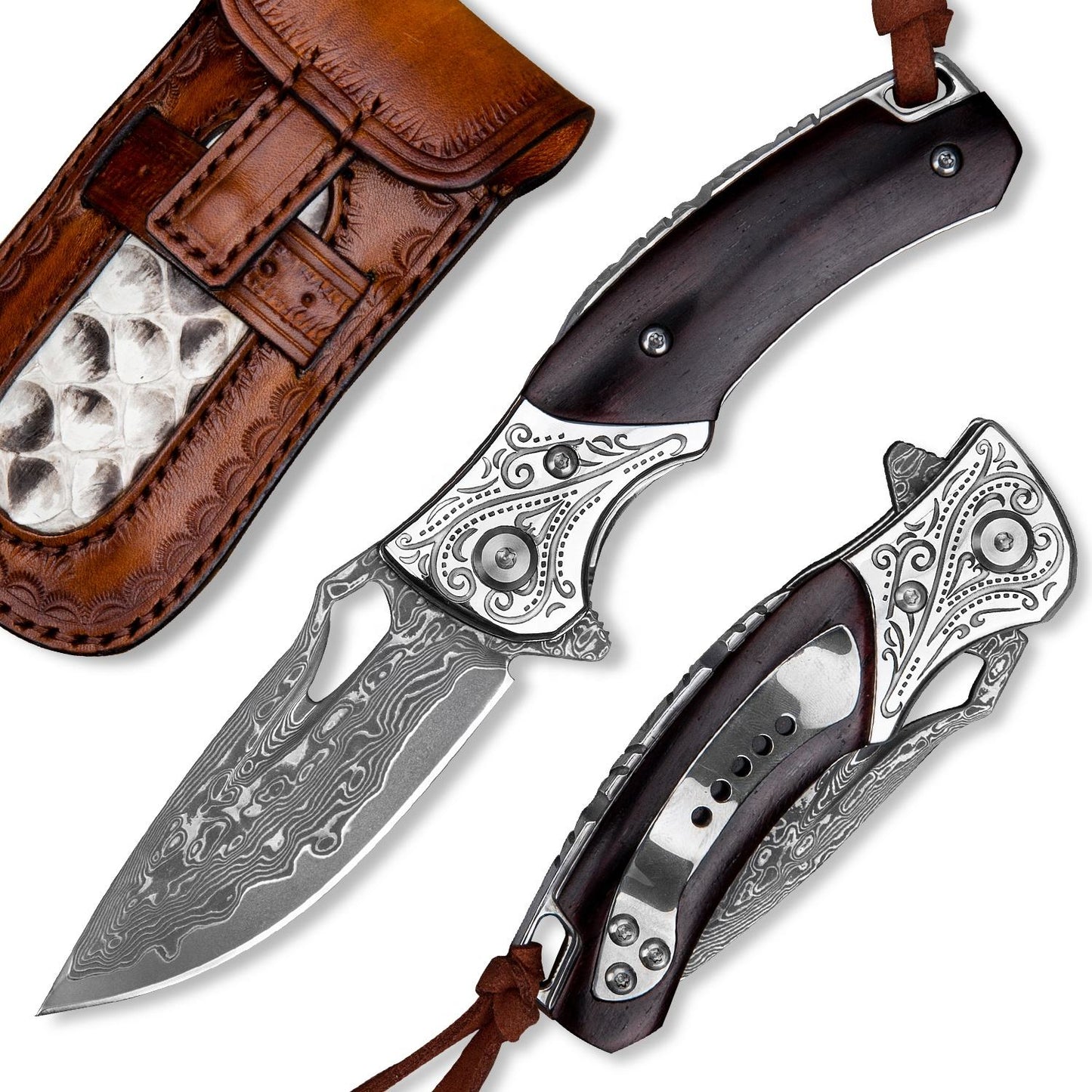 SPIRIT DEED 2.9 Inch Outdoor Japanese Folding Pocket Knives,Vg10 Damascus Steel,Rosewood Handle,Pocket Clip