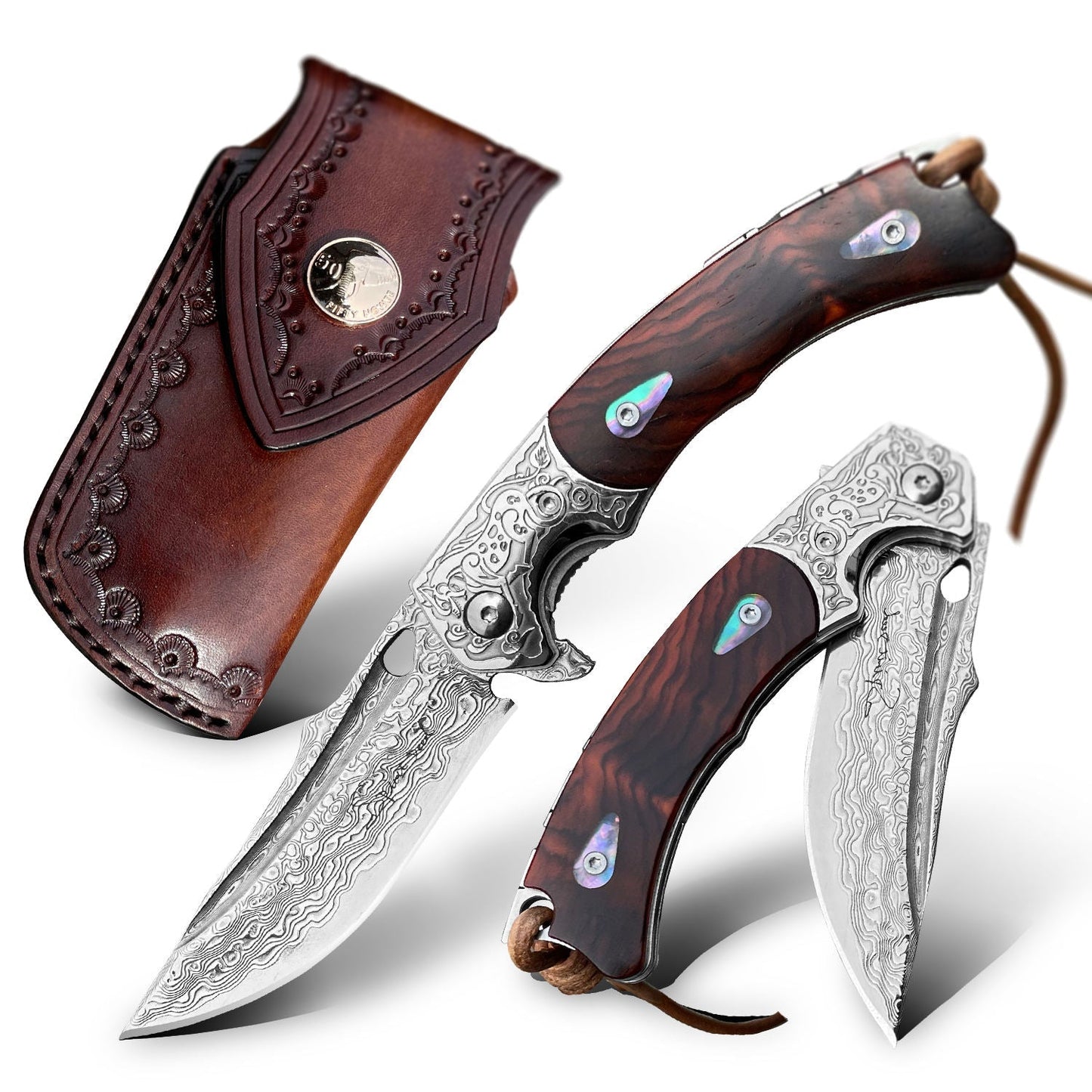 SPIRIT DEED 3.3 Inch Japanese Folding Knife,VG10 Damascus Steel,Rosewood, Liner Lock