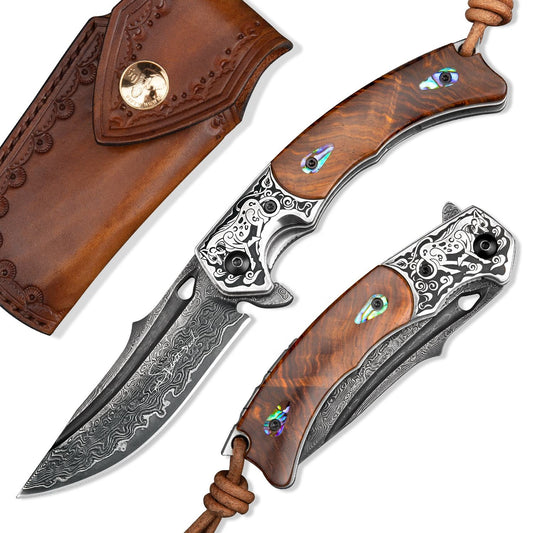 SPIRIT DEED 2.7 Inch Handmade Japanese VG10 Damascus Steel Folding Knife,Rosewood Liner Lock