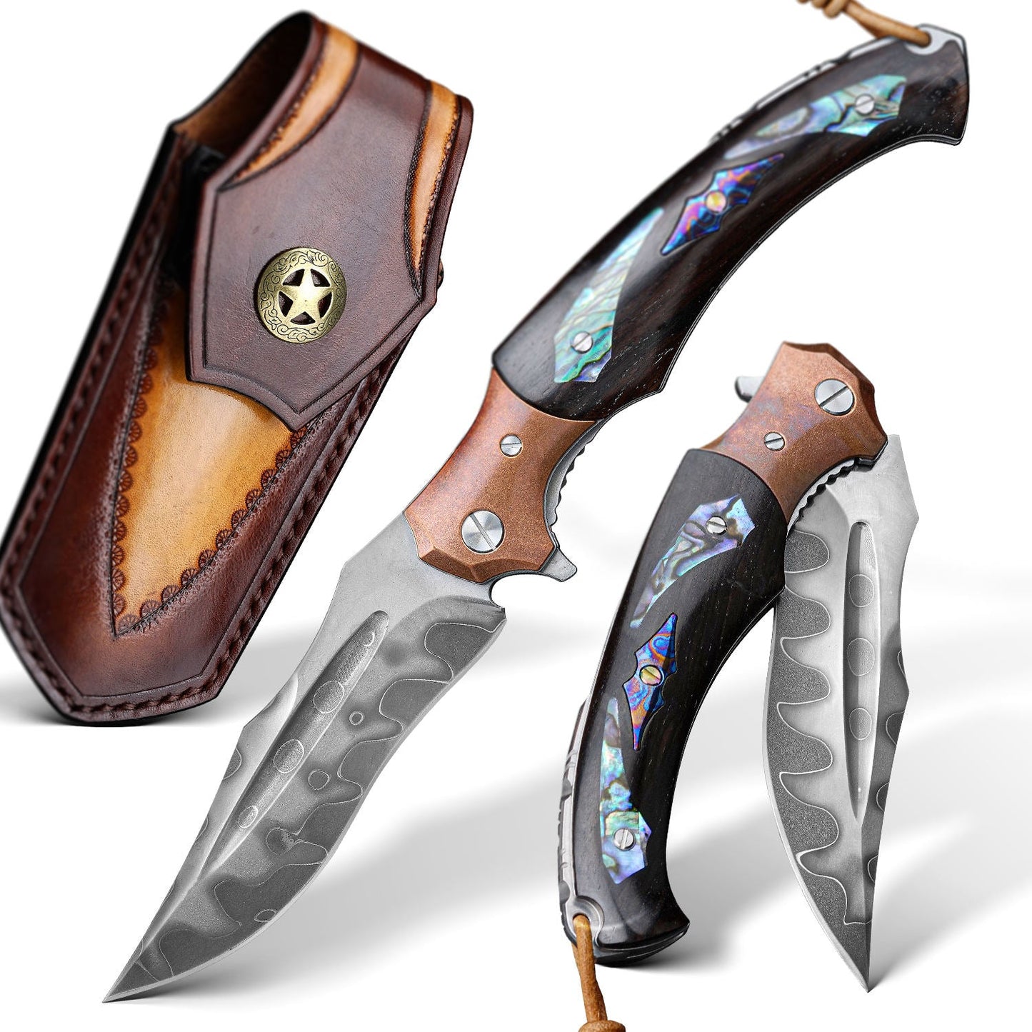 SPIRIT DEED 4.3 Inch Japanese Folding Knife, SKD11 Steel Core, Ebony Handle, Lined Lock
