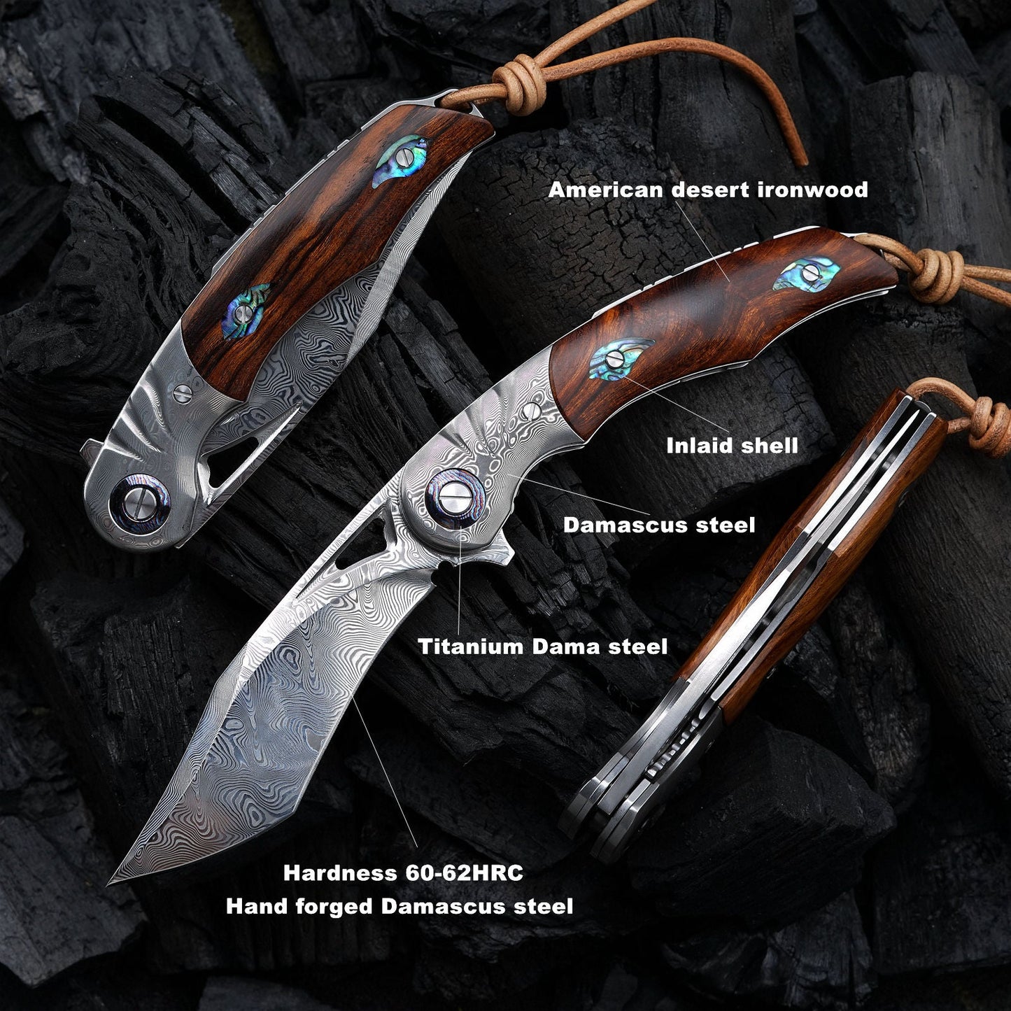 SPIRIT DEED 3.7 Inch Japanese Vg10 Core Damascus Steel Folding Knife,Desert Iron Wood Handle,Liner Lock