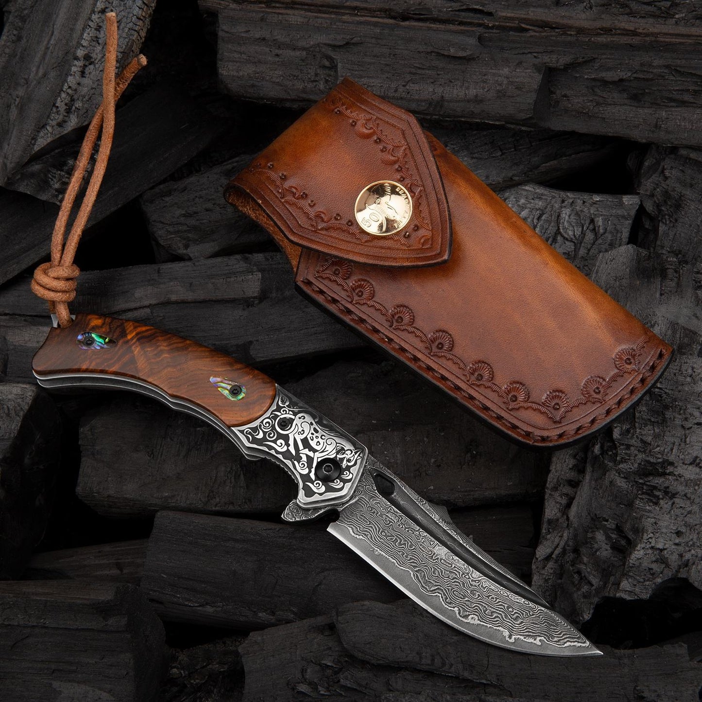 SPIRIT DEED 2.7 Inch Handmade Japanese VG10 Damascus Steel Folding Knife,Rosewood Liner Lock