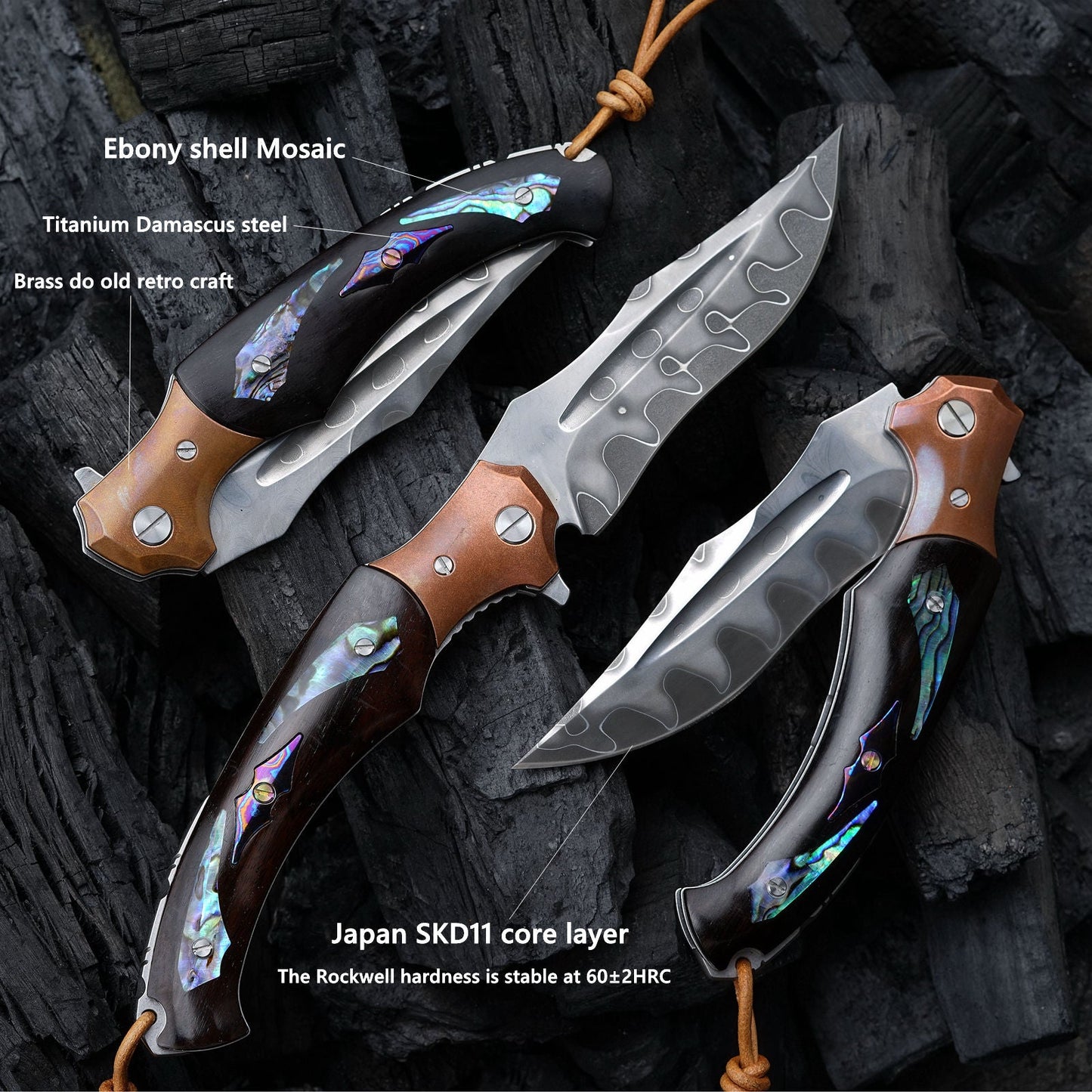 SPIRIT DEED 4.3 Inch Japanese Folding Knife, SKD11 Steel Core, Ebony Handle, Lined Lock