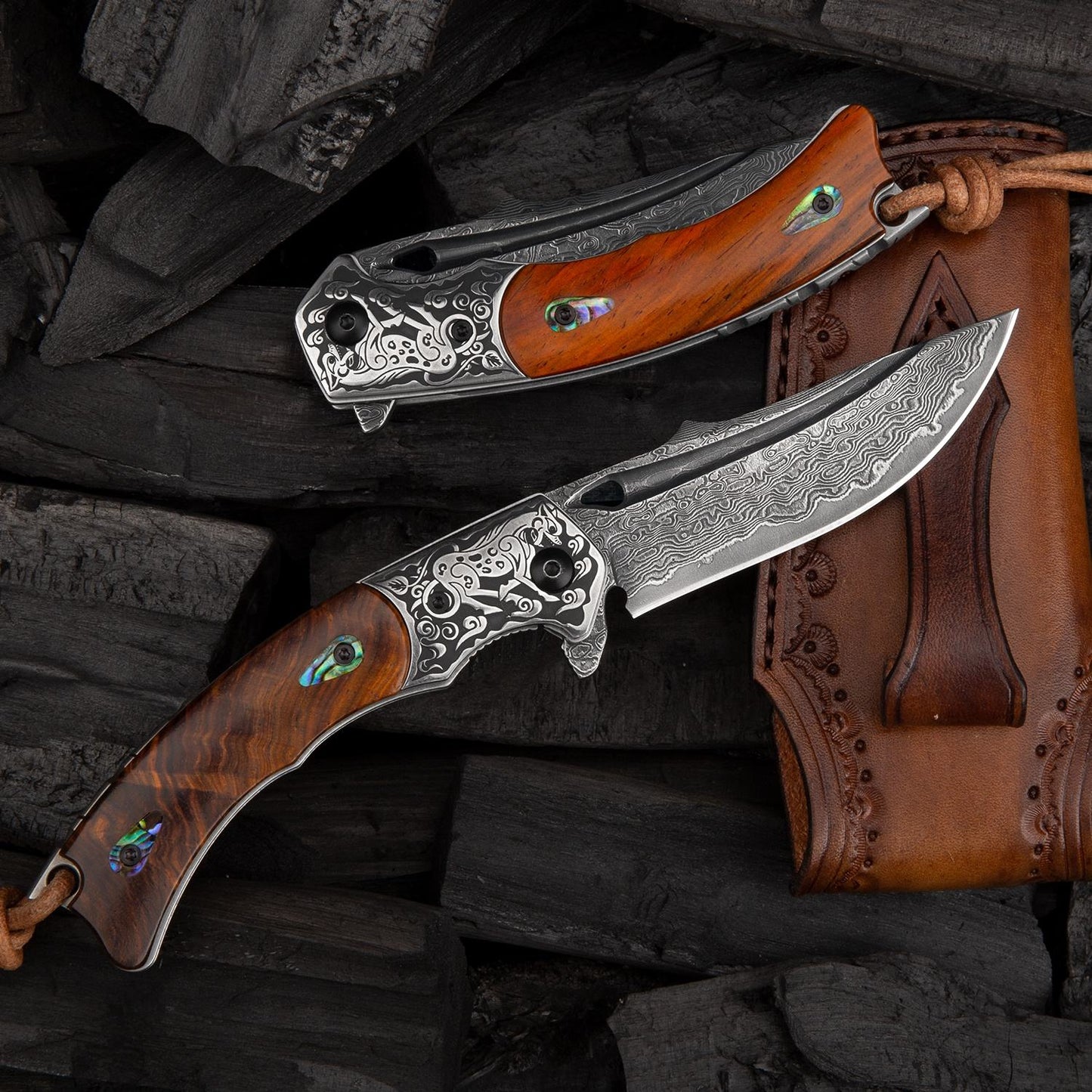 SPIRIT DEED 2.7 Inch Handmade Japanese VG10 Damascus Steel Folding Knife,Rosewood Liner Lock