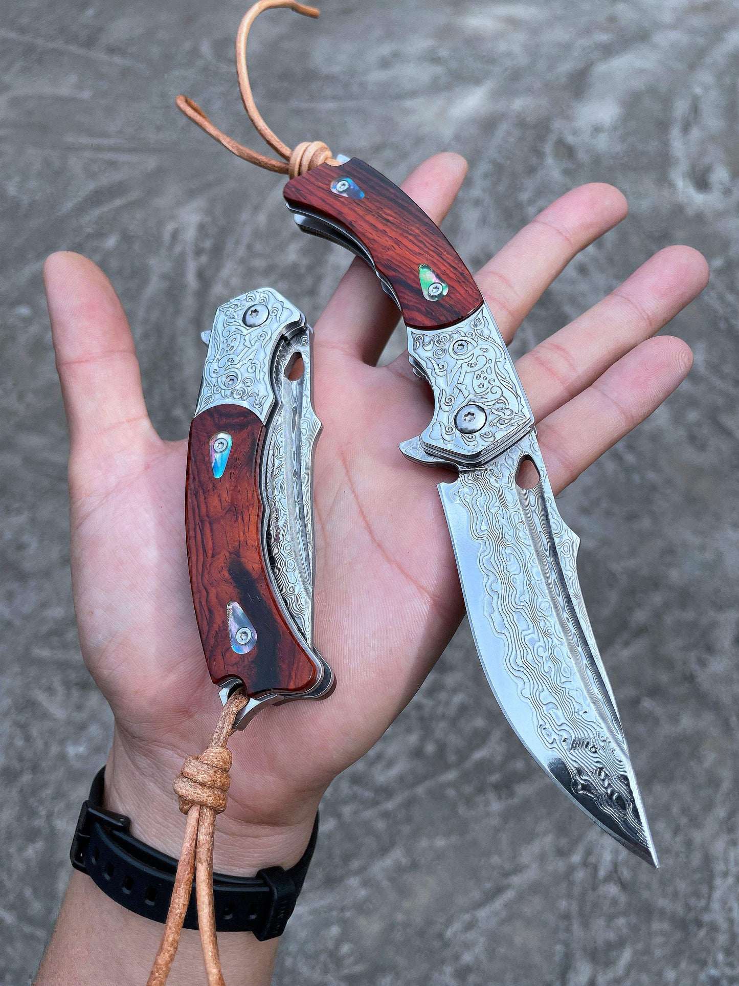 SPIRIT DEED 3.3 Inch Japanese Folding Knife,VG10 Damascus Steel,Rosewood, Liner Lock