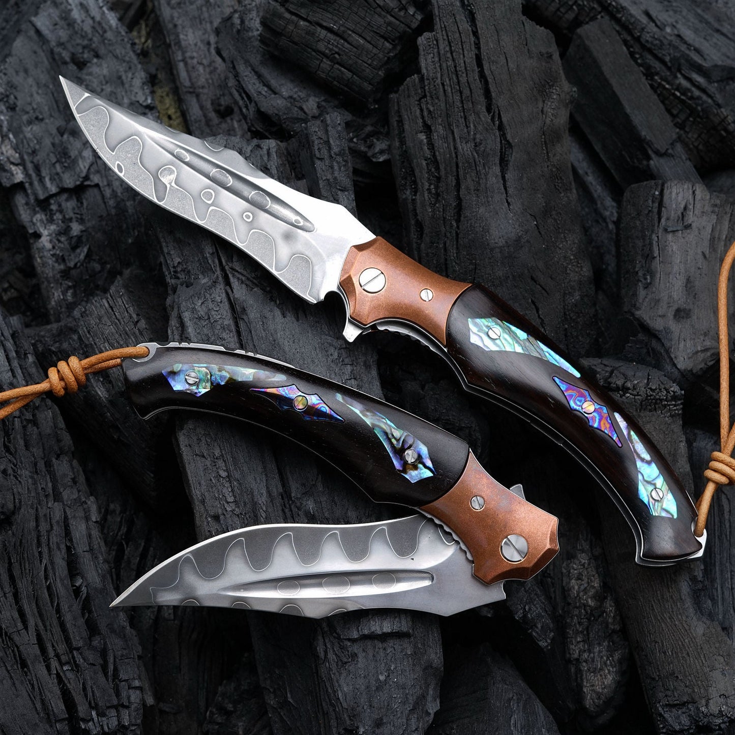 SPIRIT DEED 4.3 Inch Japanese Folding Knife, SKD11 Steel Core, Ebony Handle, Lined Lock