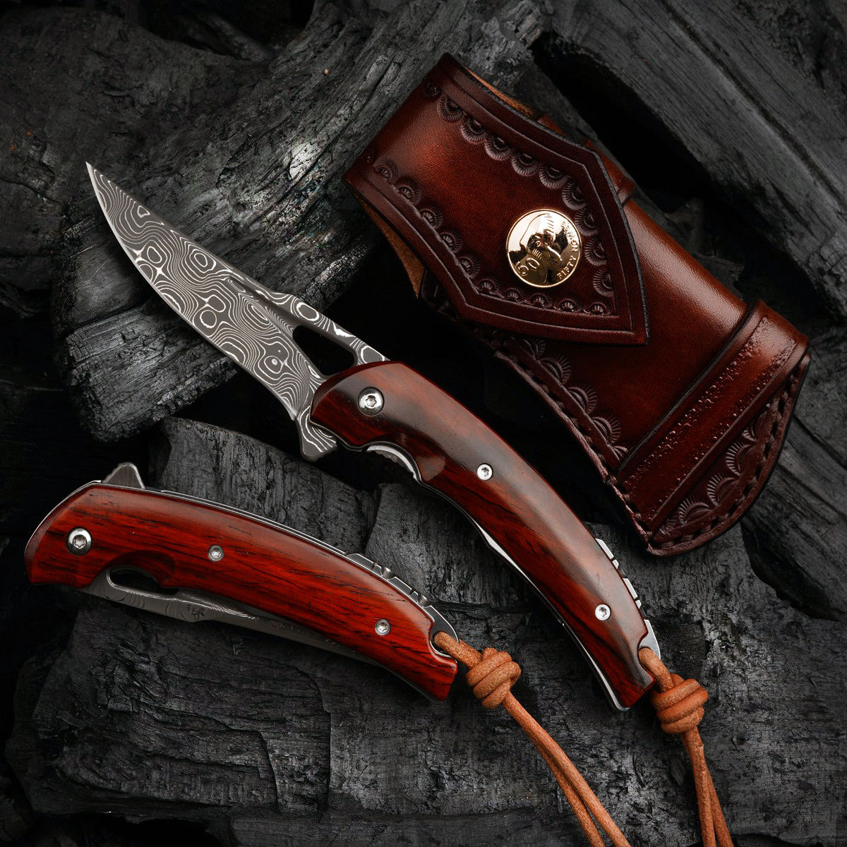 SPIRIT DEED 2.95in Japanese Handmade Folding Knives, VG10 Damascus Steel,Rosewood Handle