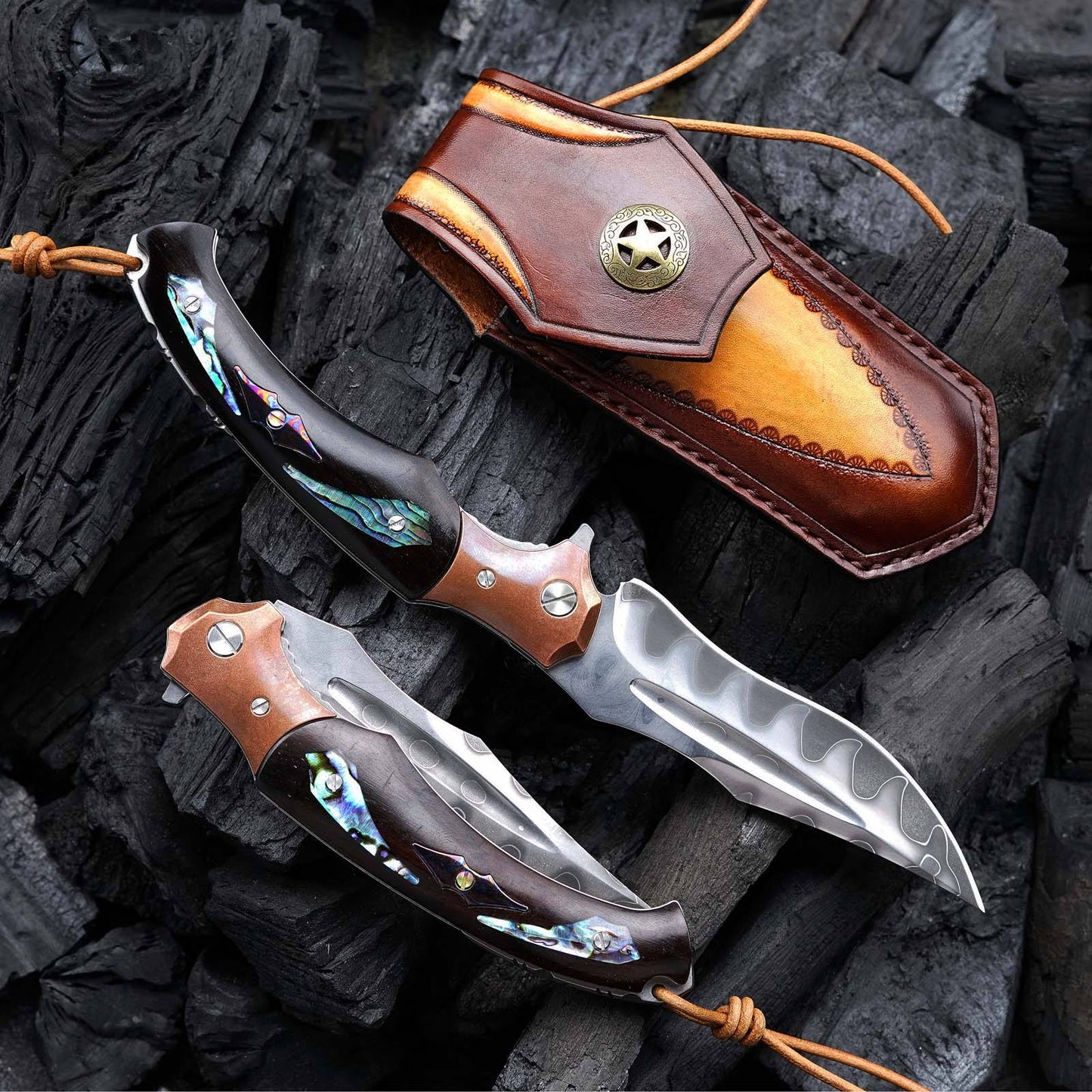 SPIRIT DEED 4.3 Inch Japanese Folding Knife, SKD11 Steel Core, Ebony Handle, Lined Lock
