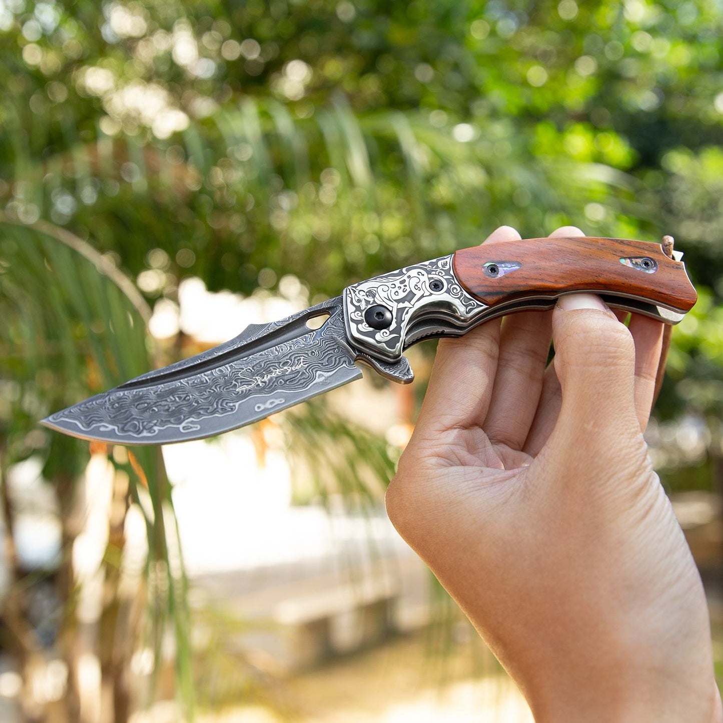 SPIRIT DEED 2.7 Inch Handmade Japanese VG10 Damascus Steel Folding Knife,Rosewood Liner Lock