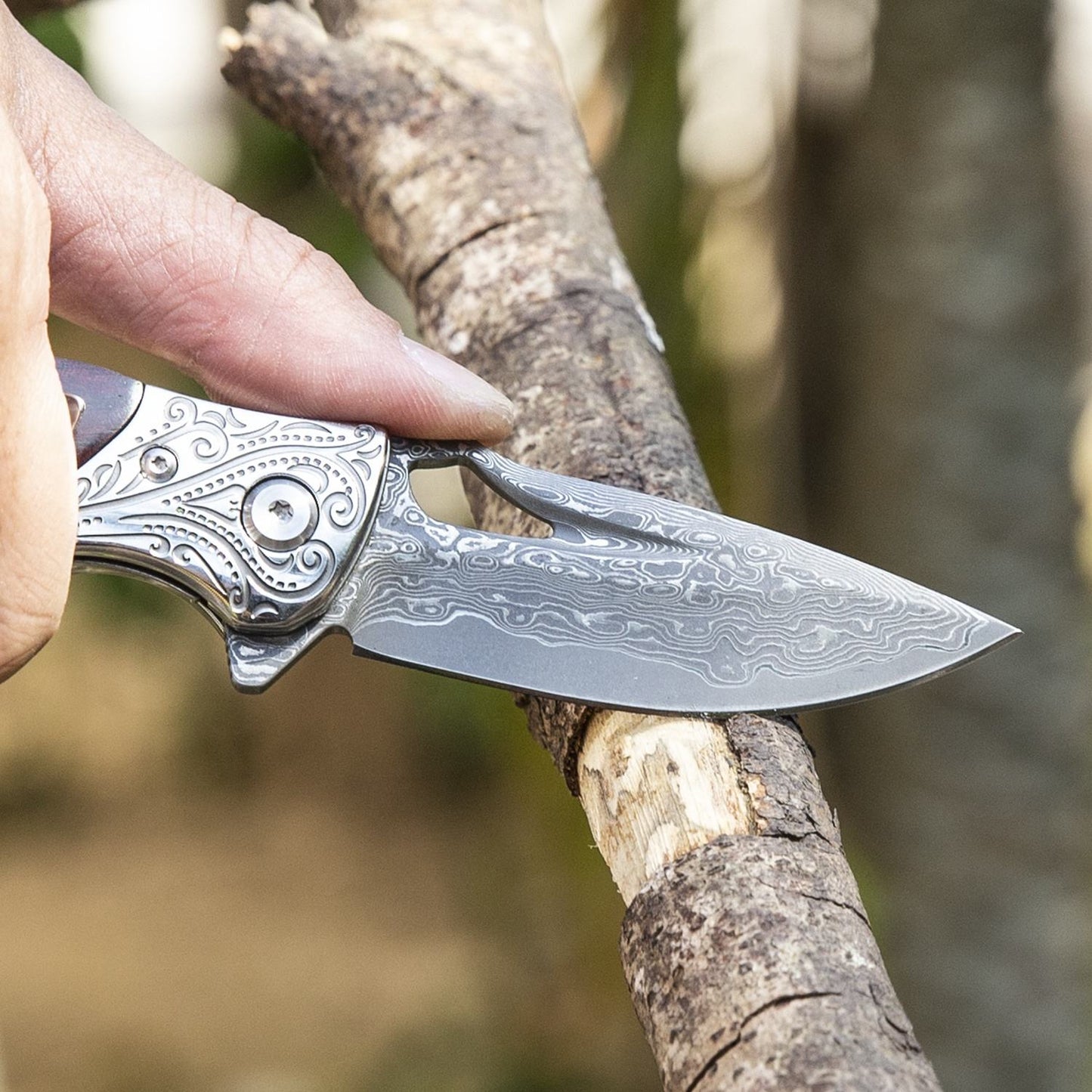 SPIRIT DEED 2.9 Inch Outdoor Japanese Folding Pocket Knives,Vg10 Damascus Steel,Rosewood Handle,Pocket Clip