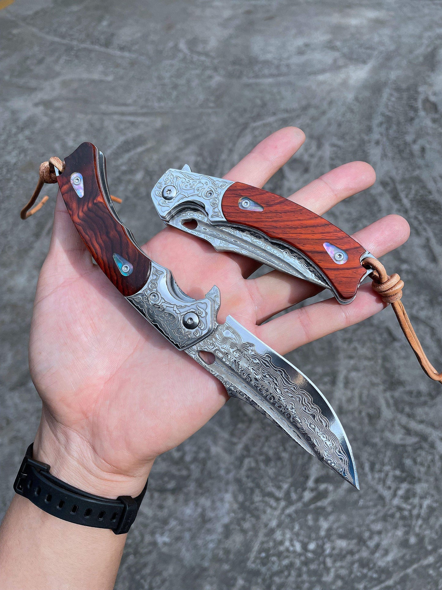 SPIRIT DEED 3.3 Inch Japanese Folding Knife,VG10 Damascus Steel,Rosewood, Liner Lock