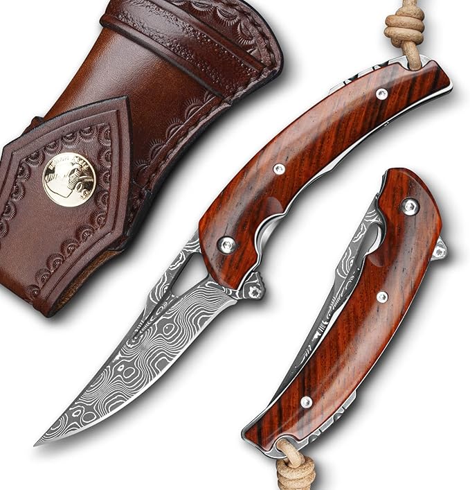 SPIRIT DEED 2.95in Japanese Handmade Folding Knives, VG10 Damascus Steel,Rosewood Handle