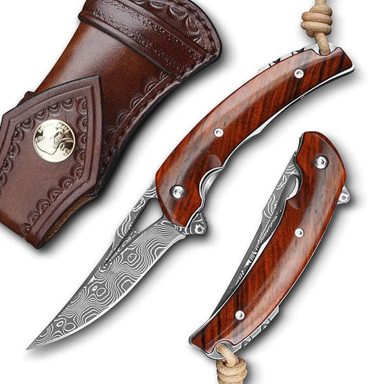 SPIRIT DEED 2.95in Japanese Handmade Folding Knives, VG10 Damascus Steel,Rosewood Handle