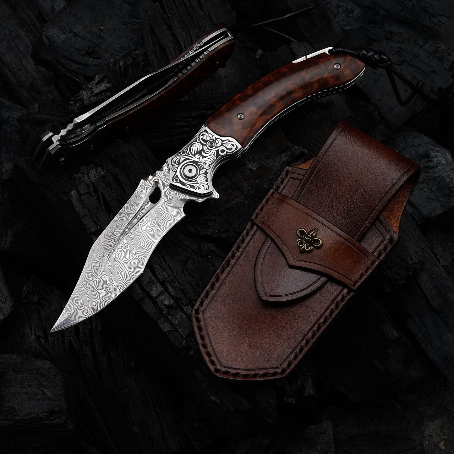 SPIRIT DEED 3.74 Inch Handmade Japanese Folding Knife, VG10 Damascus Steel ,Liner Lock, Maple Handle