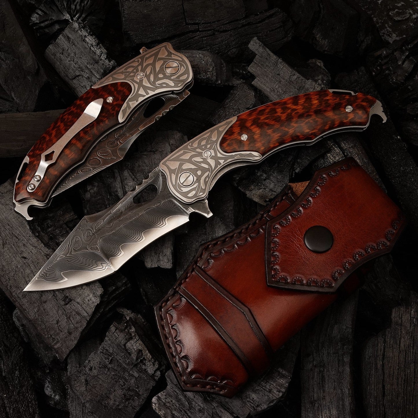 3.9 Inch Outdoor Pocket Knife,VG10 Core Damascus Steel, Snakewood Handle