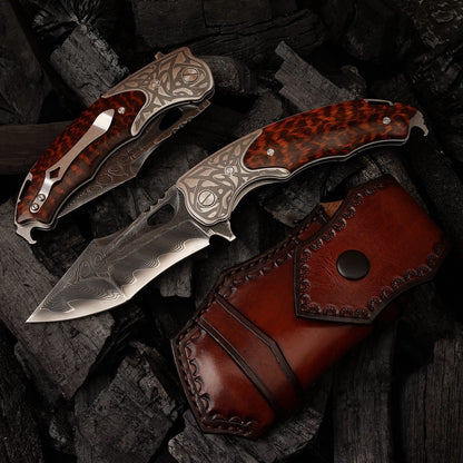SPIRIT DEED 3.9 Inch Outdoor Pocket Knife,VG10 Core Damascus Steel, Snakewood Handle