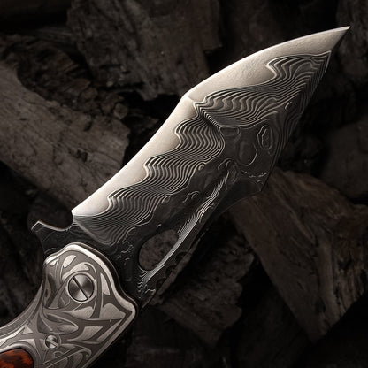 SPIRIT DEED 3.9 Inch Outdoor Pocket Knife,VG10 Core Damascus Steel, Snakewood Handle