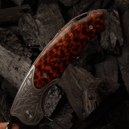 SPIRIT DEED 3.9 Inch Outdoor Pocket Knife,VG10 Core Damascus Steel, Snakewood Handle