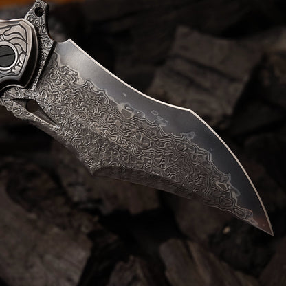 SPIRIT DEED 4.13 Inch Japanese Pocket Folding Knives,67 Layers Forged Pattern Damascus Steel ,Dyed Bone handle