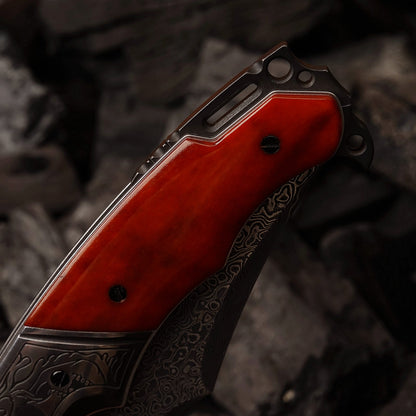 SPIRIT DEED 4.13 Inch Japanese Pocket Folding Knives,67 Layers Forged Pattern Damascus Steel ,Dyed Bone handle