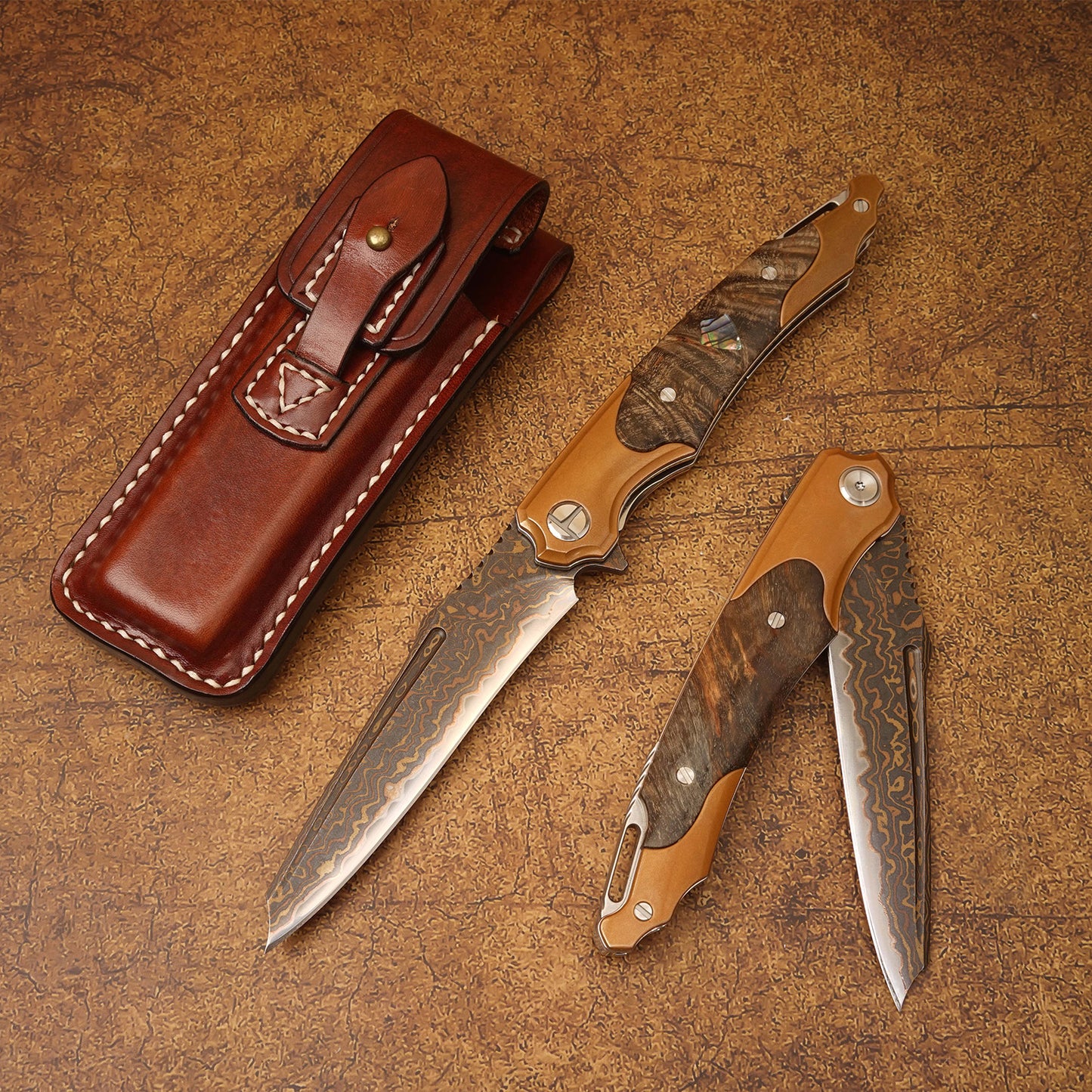 Spirit deed VG10 Core Copper Damascus Steel Purple Copper Aging Process Stable Wood Outdoor Camping Folding Knife Portable