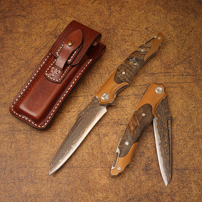 Spirit deed VG10 Core Copper Damascus Steel Purple Copper Aging Process Stable Wood Outdoor Camping Folding Knife Portable