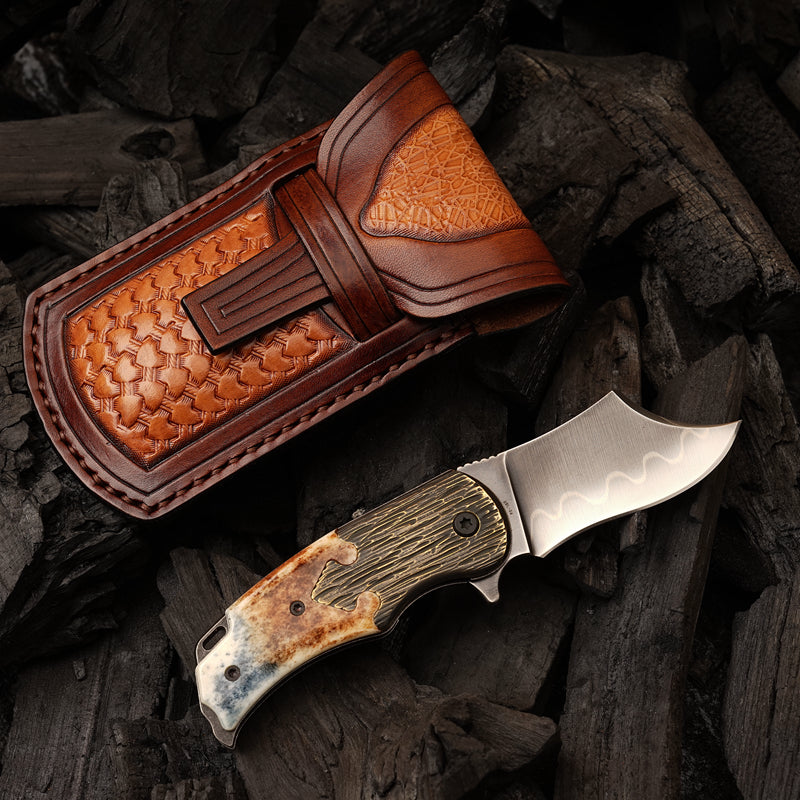 SPIRIT DEED 2.36 inch EDC portable outdoor camping RWL-34 steel cow bone handle