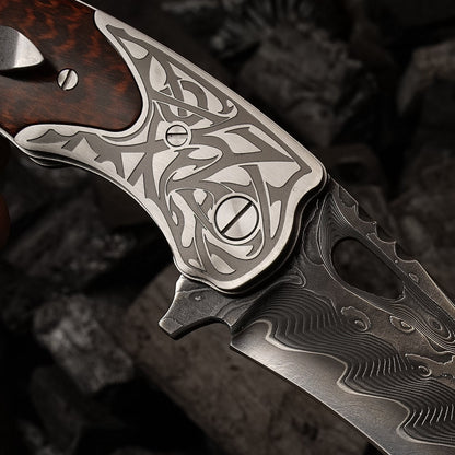 SPIRIT DEED 3.9 Inch Outdoor Pocket Knife,VG10 Core Damascus Steel, Snakewood Handle